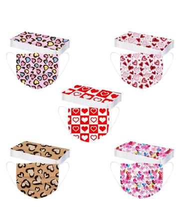 ZQP 100PCS Valentine Theme Printed Disposable_Face_Masks for Adult 3-ply Face Protection Covering with Elastic Earloop and Nose Clip for Outdoor Comfortable & High Filtration &Ventilation