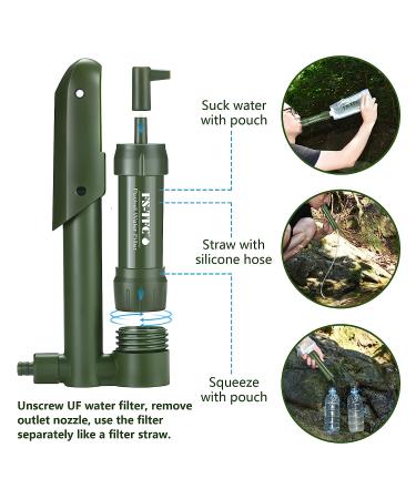 FS-TFC Pocket Water Filter Hand Pump - Portable Emergency Survival Gear for Drinking, Backpacking, Hiking, Camping - Outdoor Filtration Purifier - Buy Online on GoSupps.com