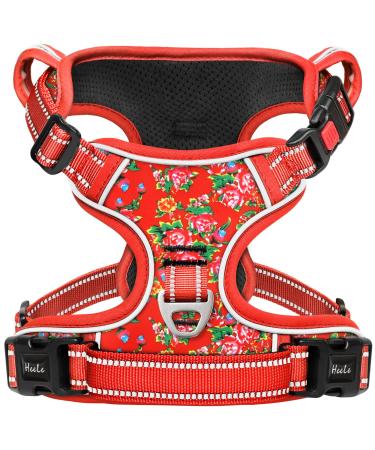 Heele dog harness breast harness for dogs running harness dog with lockable snap lock adjustable reflective dog harness open on the neck anti-train dog harness floral red XS XS-breast circumference: 33-43cm floral-red lock - Buy Online on GoSupps.com