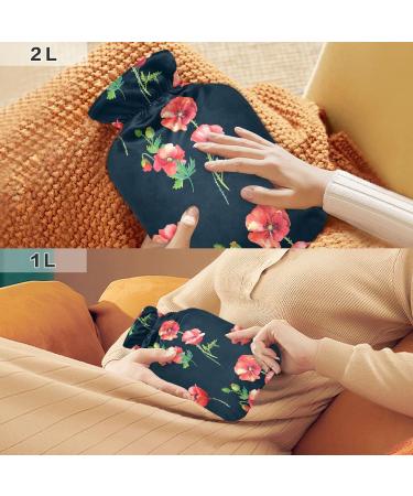 Beautiful Black Hot Water Bottle with Cover - 1L | BPA-Free | Pain Relief & Therapy for Back Pain - Buy Online on GoSupps.com