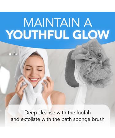2 Pack Extra Long Handled Shower Scrub Brush Set with Loofah & Exfoliating Sponge - Body Scrubber for Radiant Glow - Includes 2 Loofahs & 2 Buff Sponges - Buy Online on GoSupps.com