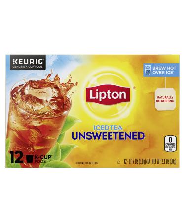 Lipton Iced Tea K-Cups for Keurig Brewers, Unsweetened Black Tea, Sugar Free, 12 Pods (Pack of 6) Iced Unsweetened 12 Count (Pack of 6)
