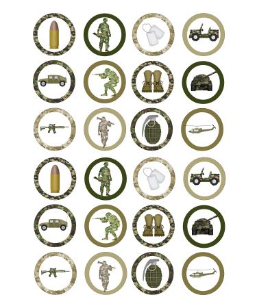 24 edible PRE CUT Army military kids childrens party decoration cupcake toppers on wafer rice paper