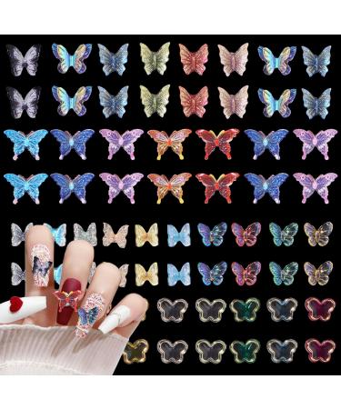 100Pcs 3D Butterfly Nail Charms Assorted Mix Color Butterfly White Pink Color Purple Green Butterfly for Nail Charms DIY Cute Nail Charms for Nail Art DIY Accessories C2-butterfly