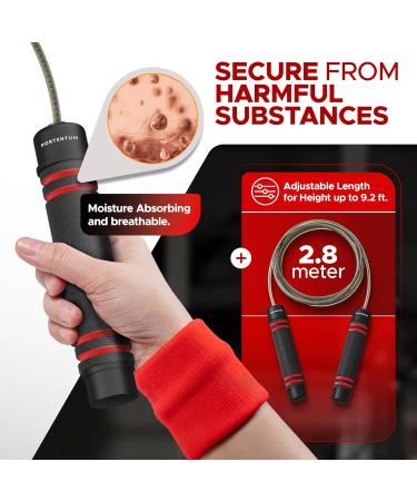 Portum Adjustable Jump Rope for Adults & Kids | Speed Rope with Foam Handles - Slipproof Length Adjustable | Perfect for Fitness & Endurance Training - Red - Buy Online on GoSupps.com