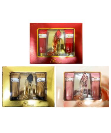 META-BOSEM 3 Sets (Prinss Red+Prinss Pink+Prinss Gold) of Women's Fragrance Set - Sweet Floral Scent - Great Holiday Gift - a High-Heel Classic Bottle (90ml Shower Gel+50ml EDT+90ml Body Lotion) Prinss Set-4