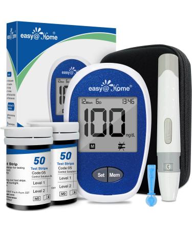 Easy Home Blood Glucose Monitor Kit: Diabetes Testing Kit with 1 Lancing Device - 100 Test Strips and 100 Blood Lancets - Portable Blood Sugar Test Kit for Home Use EBG-100SL