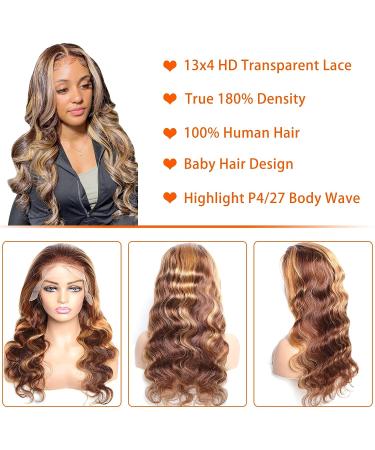 Ombre Honey Blonde Lace Front Wig 20 Inch | 13x4 HD Transparent | Pre Plucked Human Hair | 180% Density Body Wave Wig for Black Women - Buy Online on GoSupps.com