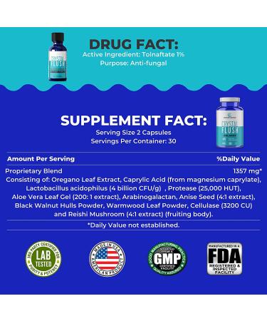 Crystal Flush 2 Step Fungus Fighting System - Tolnaftate 1% Anti-Fungal Solution & Immune Support Capsules - 30-Day Toenail Fungus Treatment Kit - Buy Online on GoSupps.com