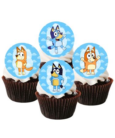 24 Bluey Cupcake Toppers Theme #1 Edible Bluey Cake Topper Bluey Birthday Decorations Blue Family Edible Cake Topper Puppy Cake Decorations Blue y Party Decorations
