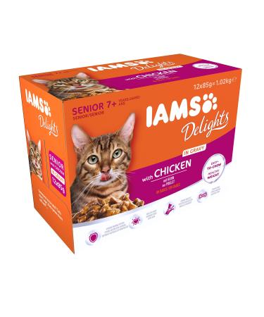 IAMS DELIGHTS Senior cat food wet - multipack with chicken in sauce high -quality wet food for older cats from 7 years 12 x 85 g chicken in sauce 85 g (12 pack)