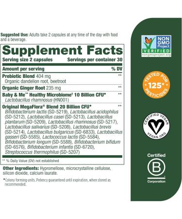 MegaFood MegaFlora Baby & Me Probiotic Supplement - 30 Billion CFU, 60 Capsules - Buy Online on GoSupps.com