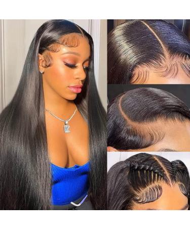 Binrris Lace Front Wigs Human Hair Straight 13x4 HD Transparent Lace Frontal Human Hair Wigs Pre Plucked with Baby Hair 26 Inch Brazilian Virgin Human Hair Wigs for Black Women 180% Density