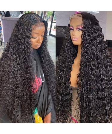 Lemoda 12A 28Inch Full 13x6 Water Wave Lace Front Virgin Human Hair Wigs 180 Density Deep Wave 13x6 HD Lace Frontal Wigs Pre Plucked Wet and Wavy Human Hair Wig 28 Inch Water Wave 13x6 Full Lace Wig