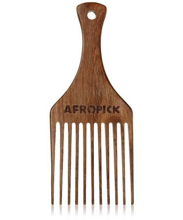 Afropick Wood Black Hair Pick for Natural Curly Long Thick Hair- Afro Pick Comb for Men  Women- African Artist Designs Natural Brown