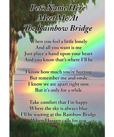 Lisa's Gifts Personalised Meet Me at The Rainbow Bridge Dog Cat Pet Memorial Graveside Funeral Poem Keepsake Card Includes Free Ground Stake F397