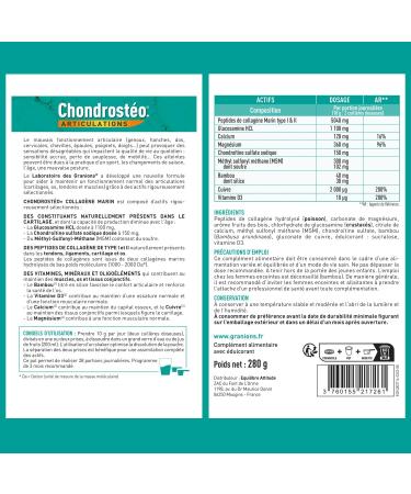 GRANIONS - CHONDROSTEO - Marine Collagen + Magnesium + Vitamin D + Calcium - Painful Joints - Hydrolyzed Collagen + MSM + Glucosamine Chondroitin - Vitamin D3- Pack of 2 - 280g Pot x2 - Buy Online on GoSupps.com