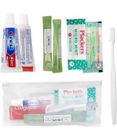 Travel-Sized Adult Dental Care Kit - TSA-Compliant Oral Care Bag with Toothbrush Floss Picks Toothpaste & Mint Mouthwash | Bulk Pack - Buy Online on GoSupps.com