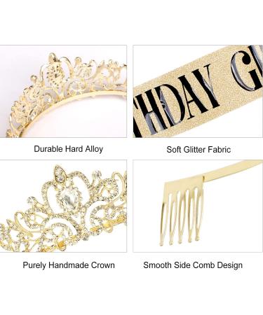 Aprince Birthday Crown & Sash Set | Rhinestone Tiara for Women & Girls | Gold Princess Queen Crown for Birthday & Prom - Buy Online on GoSupps.com