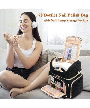 Nail Polish Organizer Holds 70 Bottles with Nail Lamp Bag - Travel Nail Polish Case with Tools Storage Pockets - Black (Patent Pending) - Buy Online on GoSupps.com
