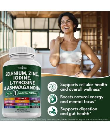 NEW AGE Selenium Zinc Iodine L Tyrosine Ashwagandha - Supplement for Women and Men with Bladderwrack Turmeric Silica Kelp Schisandra - 120 Count 60 Count (Pack of 2) - Buy Online on GoSupps.com