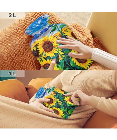 Sunflowers Hot Water Bottle 2L - BPA-Free Large Cover for Pain Relief Perfect for Headaches Neck & Shoulders - Buy Online on GoSupps.com
