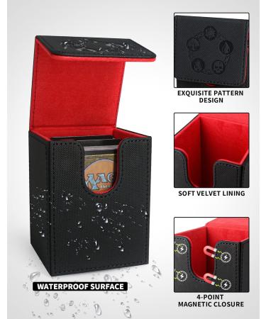 ZLCA Card Deck Box - Fits 100+ Single Sleeved MTG Cards - PU Leather - Strong Magnet - Black & Red - Buy Online on GoSupps.com