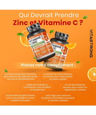 Vitamine C 1000mg Zinc Vitastrong Vegan 1 Comprim /Jour (pour 5 Mois) Qualit Premium Compl ment Vitamine C Zinc Haut Dosage pour Fatigue Syst me Immunitaire Adulte & Peau (EFSA) - Buy Online on GoSupps.com