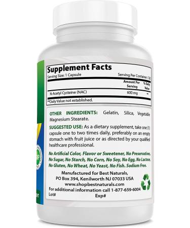 Best Naturals NAC 600mg 120 Capsules - Powerful Antioxidant Supplement - Buy Online on GoSupps.com