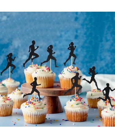Arthsdite 24Pcs Running Cupcake Toppers Sports Fitness Cupcake Picks for Running Theme Boys Girls Birthday Party Cake Decorations Supplies - Black Glitter - Buy Online on GoSupps.com