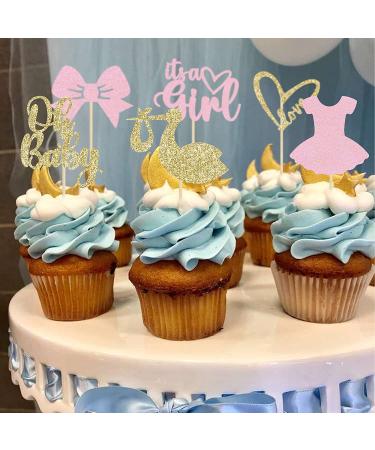 Gyufise 36 Pack It's a Girl Cupcake Toppers with Bow Dress Love Heart, Glitter Cake Picks for Baby Shower & Birthday Party - Pink - Buy Online on GoSupps.com