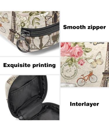 Vintage Paris Menstruation Pad Bag with Zipper | Stylish Women's Napkin & Tampon Storage | Eiffel Tower & Floral Patterns - Buy Online on GoSupps.com