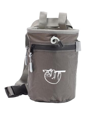 Chalk Bag for Rock Climbing, Climbing Chalk Bag for Bouldering with 2 Large Zipper Storage Pockets, Premium Gym Chalk Bag for Weightlifting, Great Gift and Rock Climbing Gear Charcoal Grey