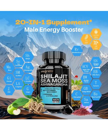 MEGNETA Shilajit for Men with Sea Moss Ashwagandha & L-Arginine Boosts Energy 60 Capsules - Buy Online on GoSupps.com