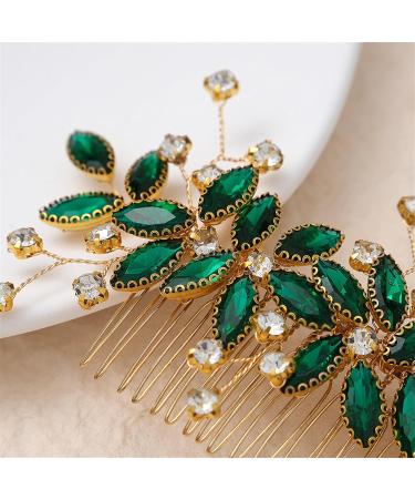 Bridal Hair Comb Hair Accessories Beaded Bangs Side Insert Comb Rhinestone Hair Comb 13.5x6.5cm Green - Buy Online on GoSupps.com