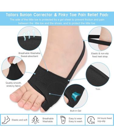 DYKOOK Tailors Bunion Corrector - 1 Pair Bunionette Sleeves with Gel Pads & Non-Slip Strap for Pain Relief & Toe Straightening (Black, Small) - Buy Online on GoSupps.com