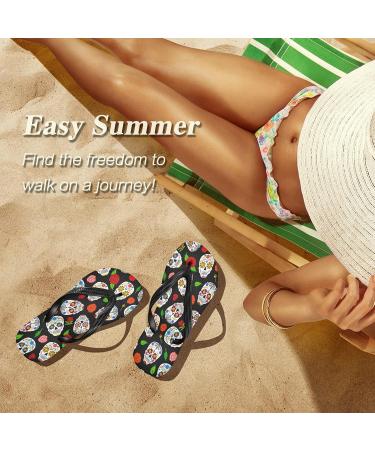 Mnsruu Day of the Dead Flip-Flops - Skull Motif Floral Design for Home Hotel Spa & Travel - Small Multi-Colored Footwear - Buy Online on GoSupps.com