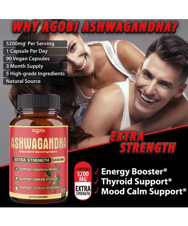 5in1 Ashwagandha Capsules | Mood & Strength Support | 5200mg Equivalent Powder | With Turmeric, Ginger, Black Pepper & Rhodiola | 90 Capsules - Buy Online on GoSupps.com