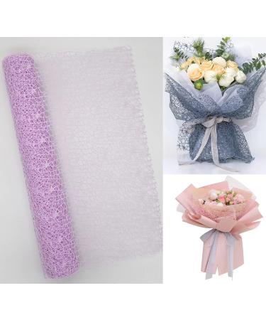 emgggru Flower Bouquet Wrapping Paper 1 Roll Jacquard Net Mesh Openwork Floral Wrapping Paper Floral Supplies for Fresh Flowers Florist Supplies(19.7in x 180in) (Light purple)