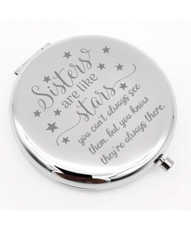 Warehouse No.9 Friendship Personalized Travel Pocket Compact Pocket Makeup Mirror Sister are Like Star Gift for Best Friend and Sister Graduation Christmas Birthday Gifts