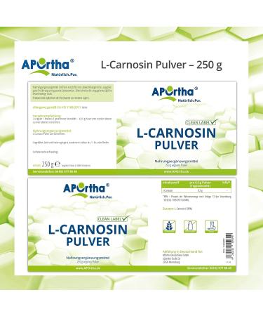 Aportha L-Carnosine Powder 250g - 100% Pure Vegan Supplement | 500 mg Daily Dose Gluten-Free & Allergen-Free 500 Days Supply - Buy Online on GoSupps.com