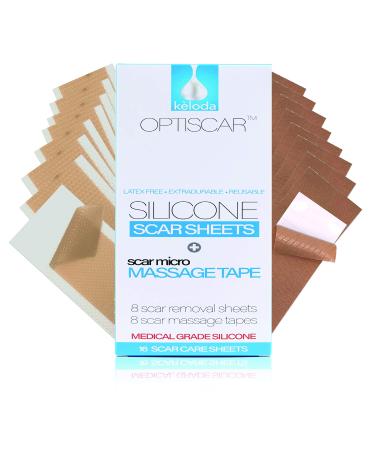 OPTISCAR: Scar Removal Silicone Sheets with Scar Massage Tape I for treatment of new and old scars and keloids away from surgery  injury  burn  acne  C-section I Medical Grade Silicone I I16 sheets