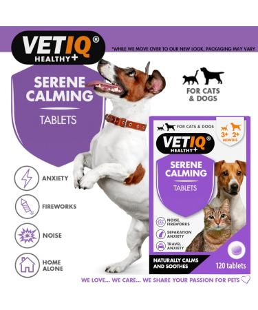 VETIQ Serene Calming Tablets for Cats & Dogs - 120 Tablets for Home Alone, Noise Phobias, Fireworks, Hyperactivity - No Sedative Effect - Calming Treats - Buy Online on GoSupps.com