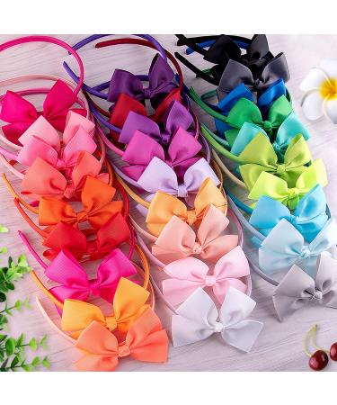SIQUK 28-Piece Bow Headbands Set for Girls - Grosgrain Ribbon Hair Bands in 28 Colors - Buy Online on GoSupps.com