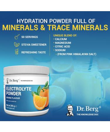 Dr. Berg Electrolyte Powder - Electrolyte Drink Supplements with 1000mg Potassium - Hydration Powder Full of Minerals & Trace Minerals - Contains Stevia Sweetener - Orange Flavor 50 Servings Orange - 50 Servings - Buy Online on GoSupps.com