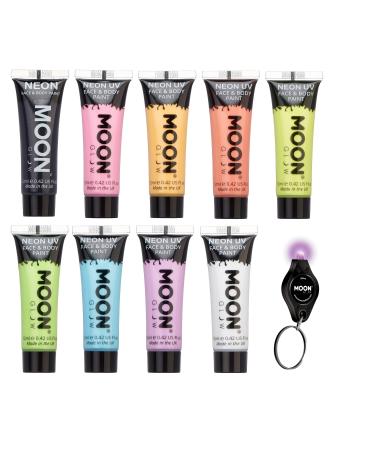 Moon Glow Pastel Neon UV Face and Body Paint 12ml Includes UV Keychain (10 Count (1 Count))