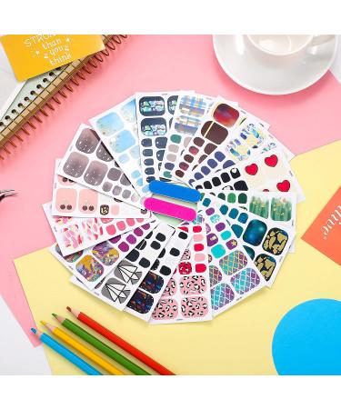 Glitter Toe Nail Stickers - 352 Pieces/16 Sheets, Self-Adhesive Toenail Wraps for DIY Manicure with 2 Nail Files - Buy Online on GoSupps.com