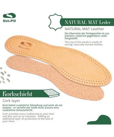 Sulpo 3 Pairs Vegetable Tanned Leather Insoles - Natural Cork Inserts for Sweating Feet - Unisex Anti-Odor Absorber Soles - Size 39 - Buy Online on GoSupps.com