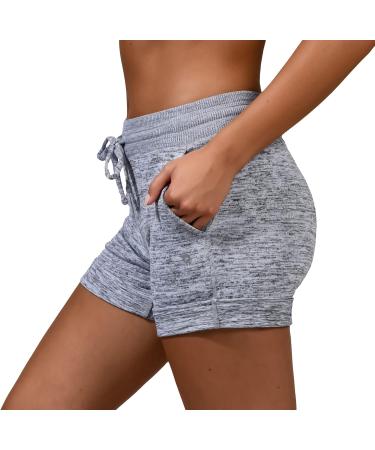 90 Degree By Reflex Women's Soft Comfy Lounge Shorts 2 Pack - Heather Grey, Large - With Pockets and Drawstring - Buy Online on GoSupps.com