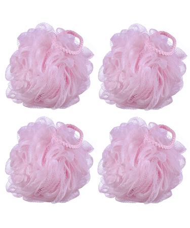 iboodi 60g/pcs Pink Mesh Bath Sponge Shower Pouf Loofahs Shower Puff Pack of 4 (Pink)